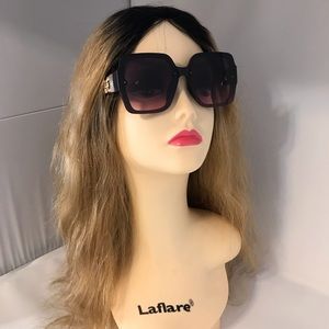 Womens Rectangle Black Sunglasses